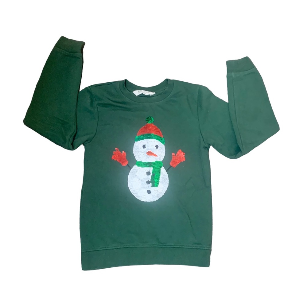 H&M Kid’s Sequin Snowman Sweatshirt Holiday Christmas Crewneck Size 8-10